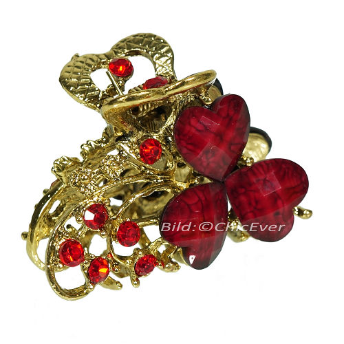 Haargreifer Herzen Haarklammer Metall Strass 3x2cm rot gold 5696c